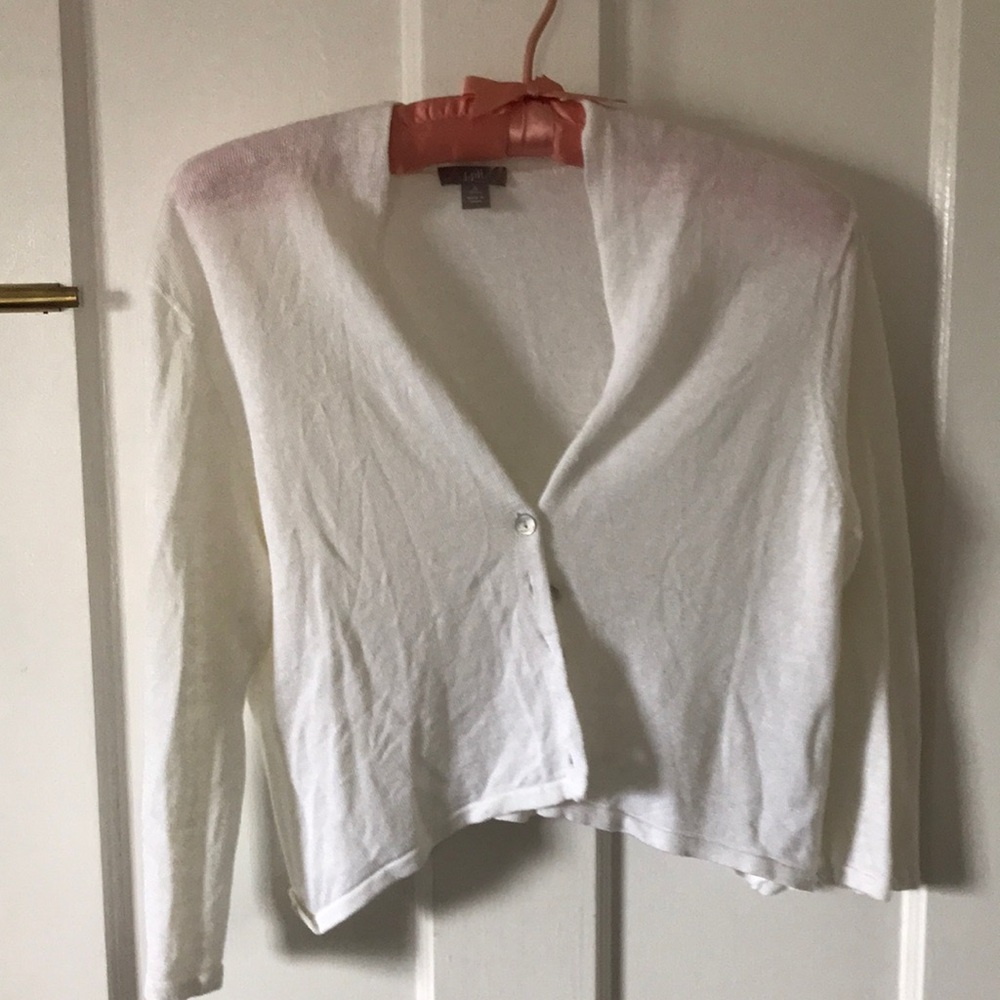 J Jill white linen cropped cardigan